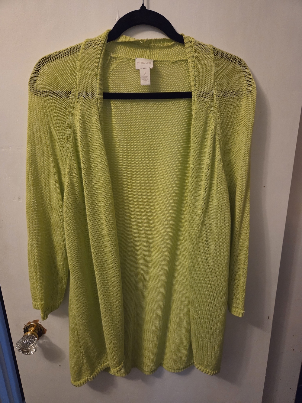 Chico's Bright Lime Open-Front Knit Cardigan